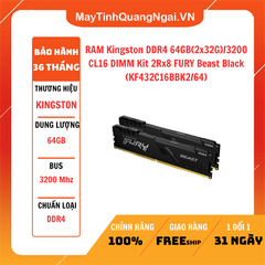 RAM Kingston DDR4 64GB(2x32G)/3200 CL16 DIMM Kit 2Rx8 FURY Beast Black (KF432C16BBK2/64)