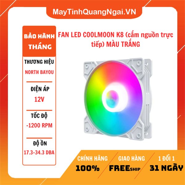 FAN LED COOLMOON K8 (cắm nguồn trực tiếp) MÀU TRẮNG