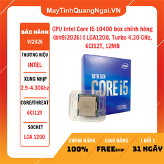 CPU Intel Core I5 10400 box chính hãng (bh9/2026) | LGA1200, Turbo 4.30 GHz, 6C/12T, 12MB