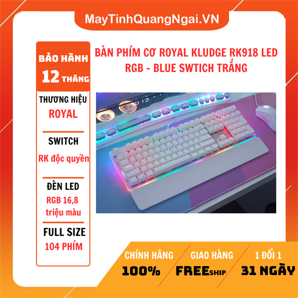 BÀN PHÍM CƠ ROYAL KLUDGE RK918 LED RGB - BLUE SWTICH TRẮNG