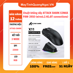 Chuột không dây ATTACK SHARK X3MAX PAW-3950 (wired+2.4G+BT connections)