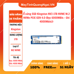 Ổ cứng SSD Kingston NV3 1TB NVME M.2 NVMe PCIE GEN 4.0 (Đọc 6000MB/s - Ghi 4000Mb/s))