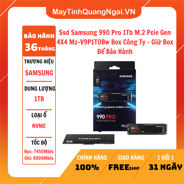 Ssd Samsung 990 Pro 1Tb M.2 Pcie Gen 4X4 Mz-V9P1T0Bw Box Công Ty - Giữ Box Để Bảo Hành