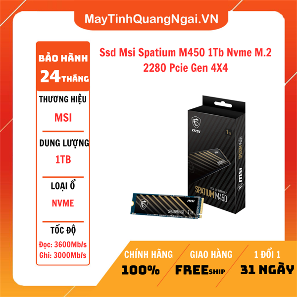 Ssd Msi Spatium M450 1Tb Nvme M.2 2280 Pcie Gen 4X4