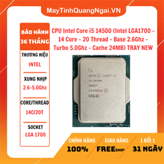 CPU Intel Core i5 14500 (Intel LGA1700 - 14 Core - 20 Thread - Base 2.6Ghz - Turbo 5.0Ghz - Cache 24MB) TRAY NEW