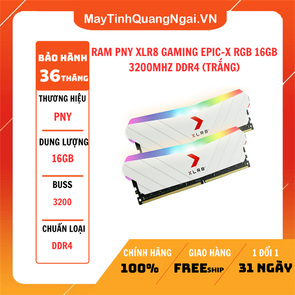 RAM PNY XLR8 GAMING EPIC-X RGB 16GB 3200MHZ DDR4 (TRẮNG)