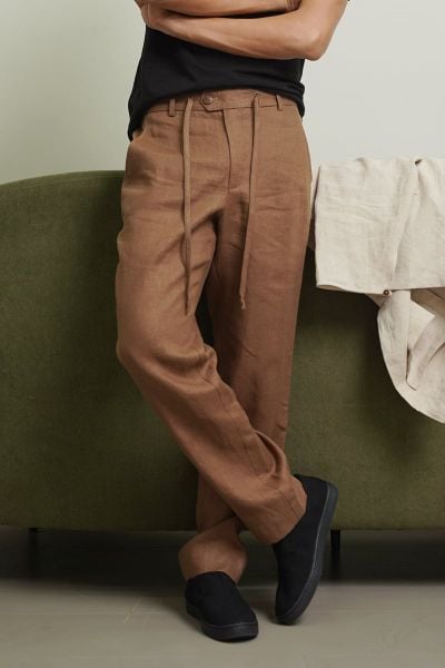 Emdash Men Linen Pants – Elastic Back Waist – Dark Brown
