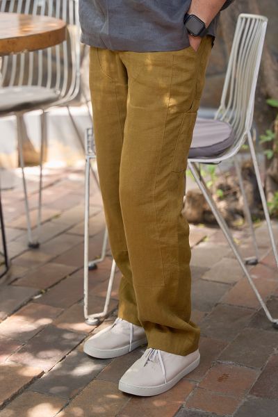 Emdash Men Linen Pants – Double Knee – Moss Brown