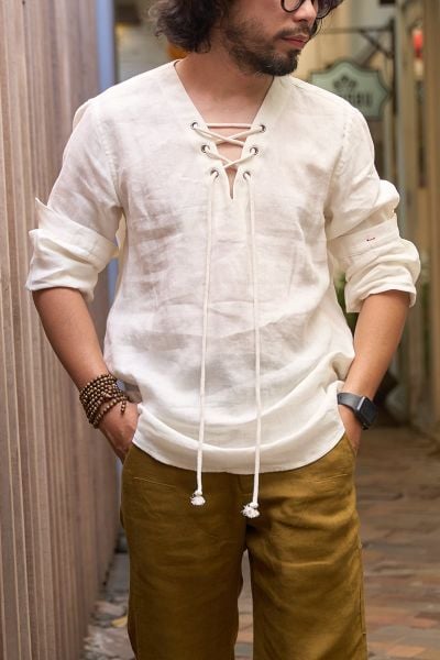 Emdash Men Linen Shirt – V-neck – White