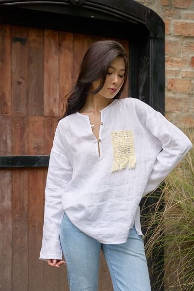  Áo sơ-mi cổ V Crochet 