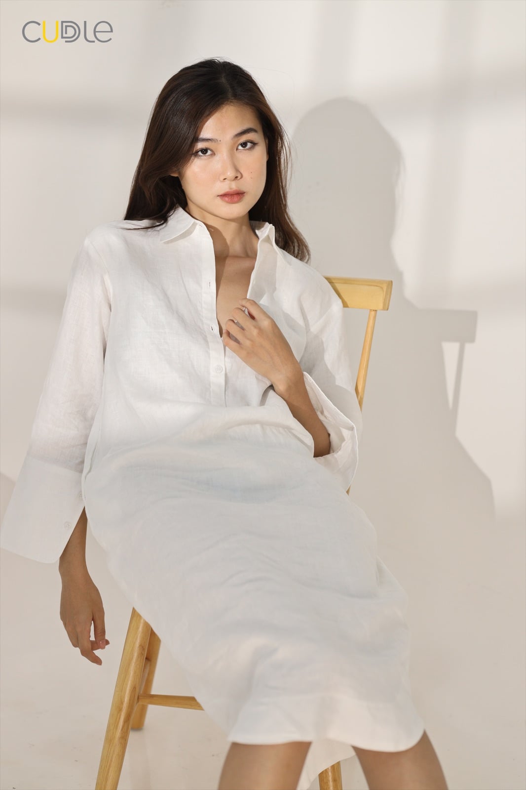 Áo Đầm Tay Dài Navy Pure Linen