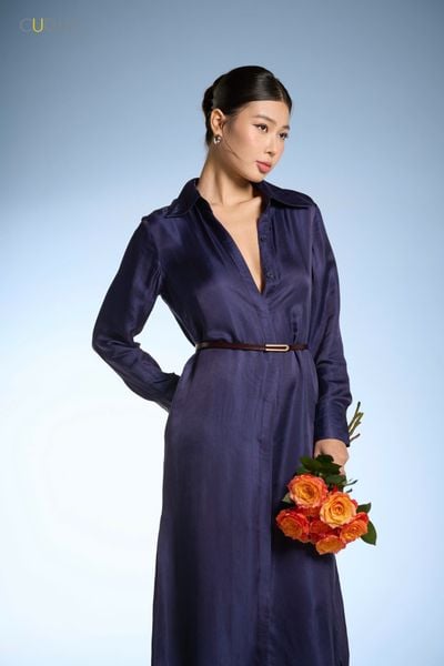  Silk Long Sleeve Shirt Dress 