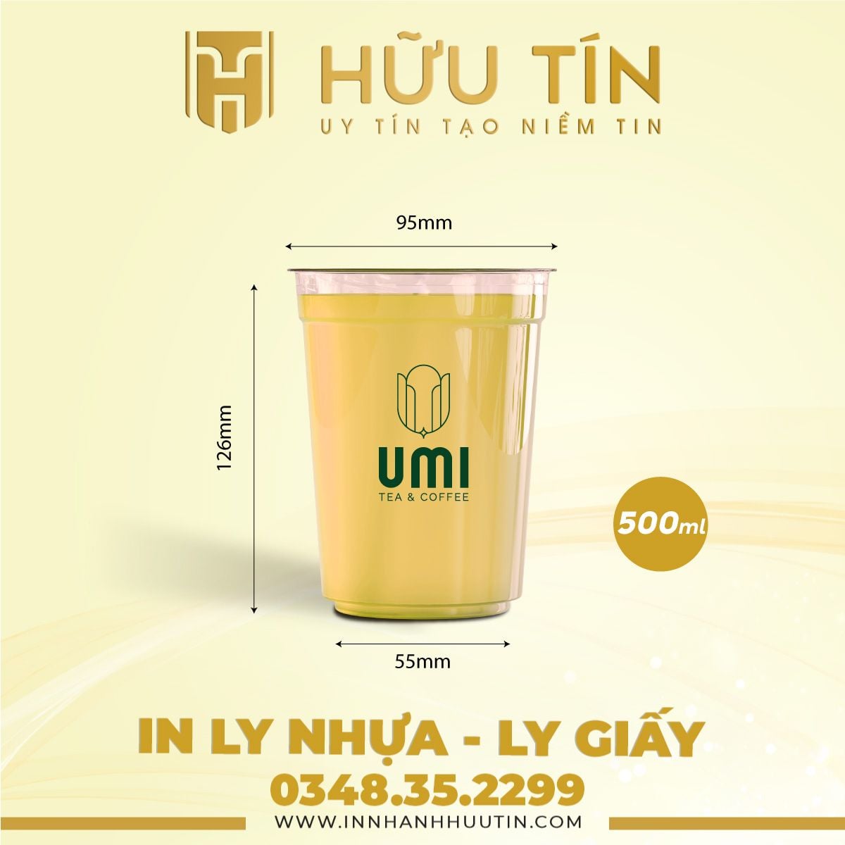  In 2000 Ly Nhựa PP 500ml - In 1 màu 