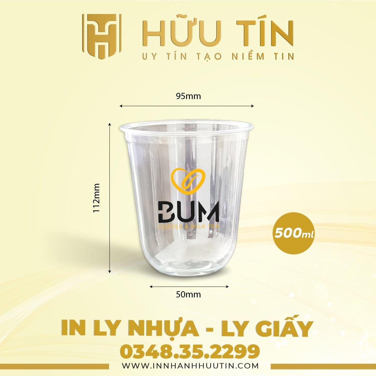  In 5000 Ly Nhựa PP Đáy Bầu 500ml - In nhiều màu 