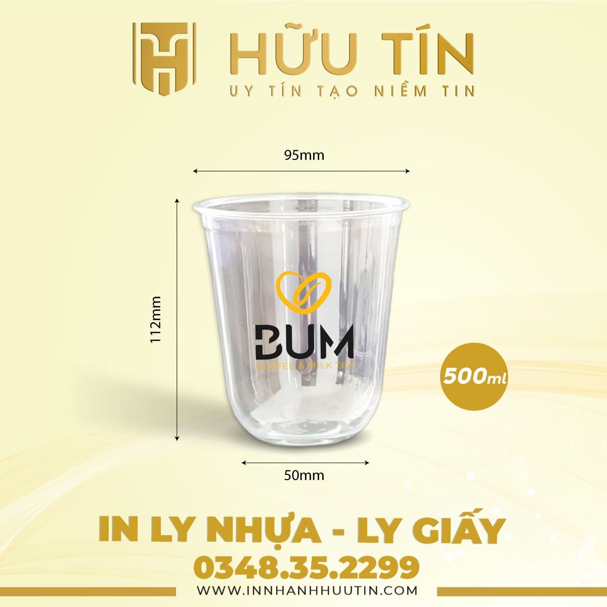  In 10000 Ly Nhựa PP Đáy Bầu 500ml - In nhiều màu 