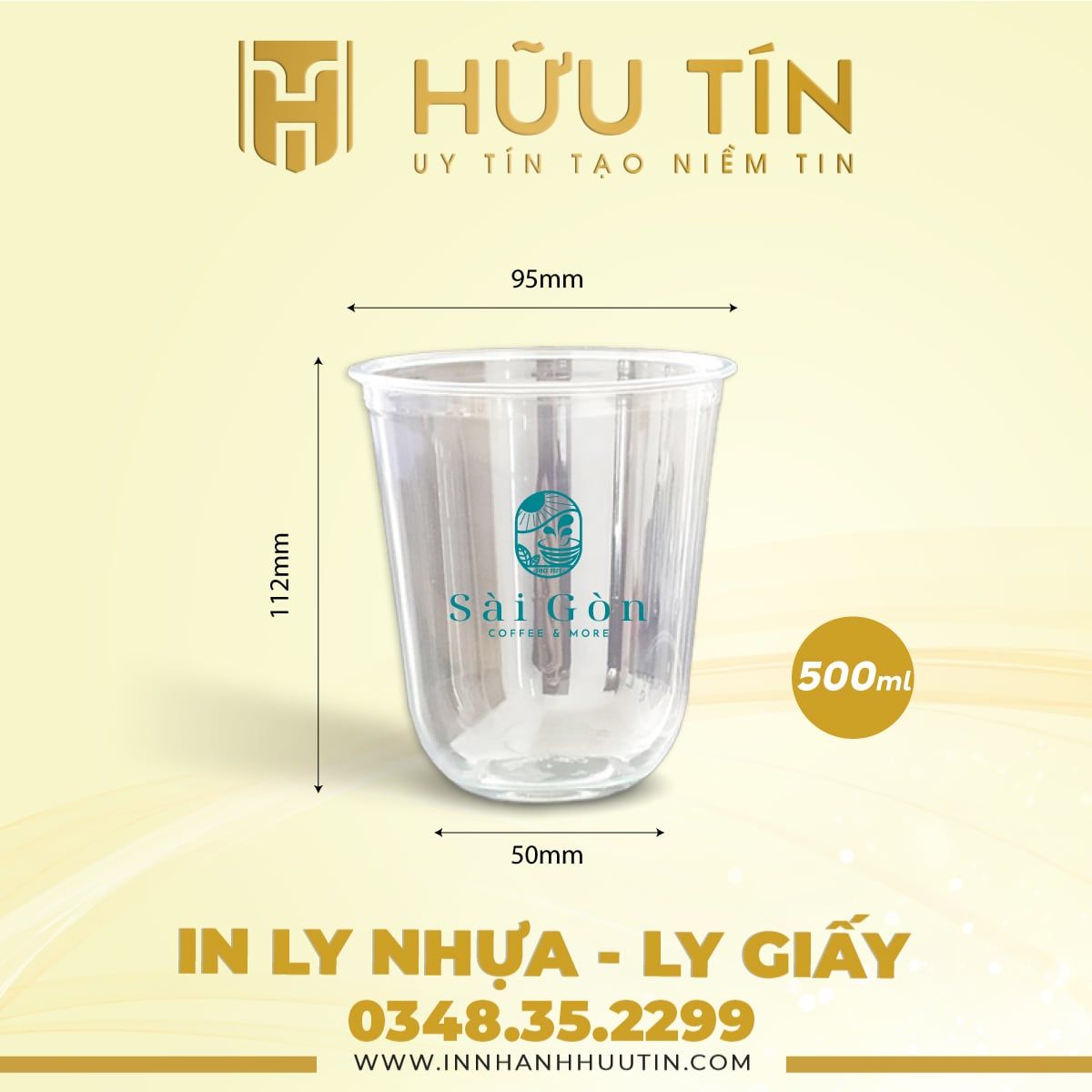  In 2000 Ly Nhựa PP Đáy Bầu 500ml - In 1 màu 
