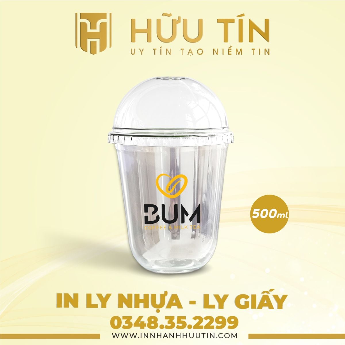  In 20000 Ly Nhựa PP Đáy Bầu 500ml - In nhiều màu 
