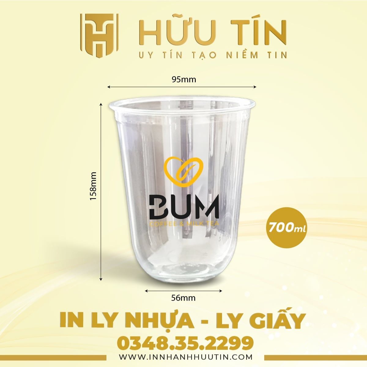  In 10000 Ly Nhựa PP Đáy Bầu 700ml - In nhiều màu 