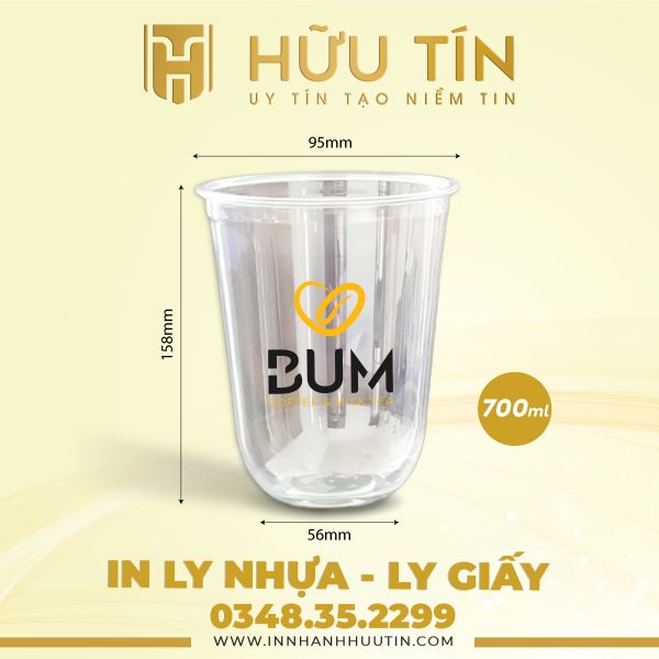  In 20000 Ly Nhựa PP Đáy Bầu 700ml - In nhiều màu 