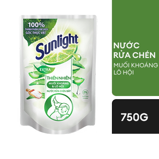  Nước rửa chén Sunlight Thiên nhiên Muối khoáng Lô hội túi 750g 