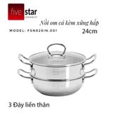 Bộ nồi xửng inox 3 đáy, thân bẹt Fivestar FNX24001 24cm (quai đũa, vung kính) 
