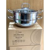  Bộ nồi xửng inox 3 đáy, thân bẹt Fivestar FNX24001 24cm (quai đũa, vung kính) 