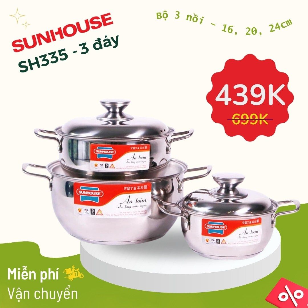 Giới Thiệu Về Bộ Nồi Inox 3 Đáy Sunhouse