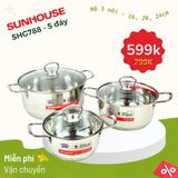  Bộ nồi Inox 5 đáy Sunhouse SHG788 