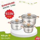  Bộ nồi inox 5 đáy Sunhouse SH781 