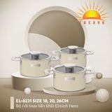  Bộ nồi Inox liền khối Elmich Hera EL-8231 size 18, 20, 26cm 