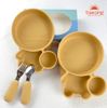  Set bộ 4 món bát thìa dĩa ăn dặm Silicone Taeang (hình thỏ siêu nhân Superman, có đế hít chống đổ) 