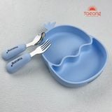  Set bộ 4 món bát thìa dĩa ăn dặm Silicone Taeang (hình con gà Chicken, có đế hít chống đổ) 