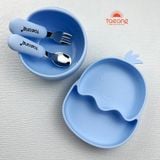  Set bộ 4 món bát thìa dĩa ăn dặm Silicone Taeang (hình con gà Chicken, có đế hít chống đổ) 