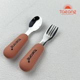  Set bộ 4 món bát thìa dĩa ăn dặm Silicone Taeang (hình cáo Fox, có đế hít chống đổ) 