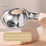  Set thìa nĩa tập xúc silicon uốn cong chống hóc ăn dặm bằng Inox dạng tay cầm cho bé 