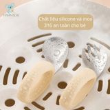  Set thìa nĩa tập xúc silicon uốn cong chống hóc ăn dặm bằng Inox dạng tay cầm cho bé 