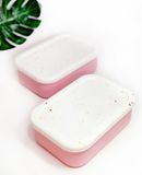  Hộp cơm văn phòng 3 ngăn silicon cao cấp màu hồng trắng 