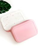  Hộp cơm văn phòng 3 ngăn silicon cao cấp màu hồng trắng 