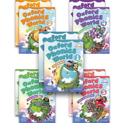  Combo 5 bộ: Oxford Phonics World 1, 2, 3, 4, 5 – (Student book + Workbook) – In màu, kèm CD 