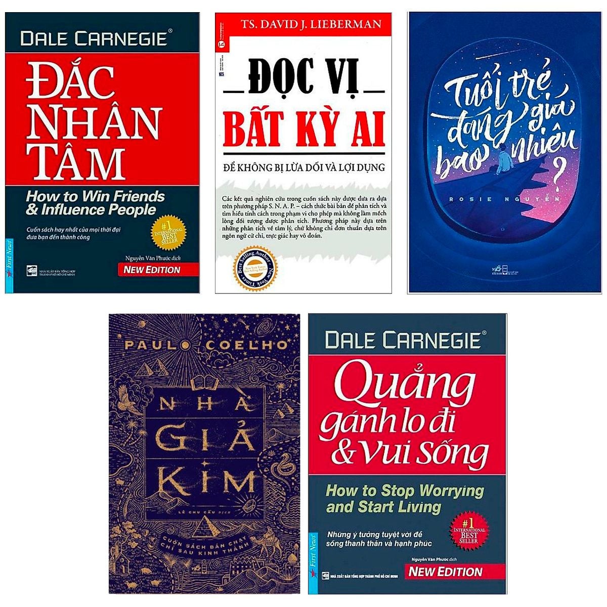  Combo Sách Kỹ Năng: Đắc Nhân Tâm + Đọc Vị Bất Kỳ Ai + Quẳng Gánh Lo Đi Và Vui Sống + Tuổi Trẻ Đáng Giá Bao Nhiêu? + Nhà Giả Kim 