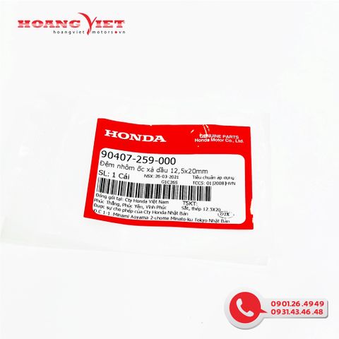 Đệm nhôm ốc xả dầu 12,5x20mm - HONDA nhiều dòng xe số cỡ 12,5X20 - 90407259000