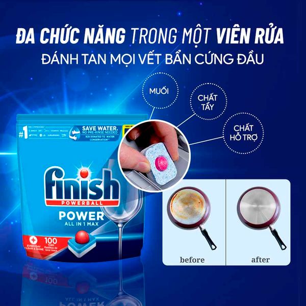 [SẢN PHẨM KHÔNG BÁN LẺ] Viên rửa bát Finish All In One Max 100 Viên