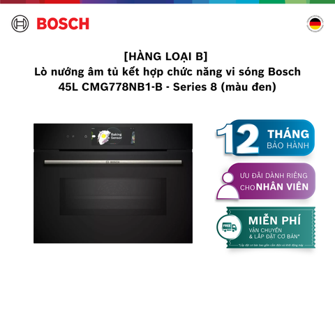 [HÀNG LOẠI B] [NHẬP MÃ HANGB5TR] Lò nướng âm tủ kết hợp chức năng vi sóng Bosch 45L CMG778NB1-B - Series 8 (màu đen)