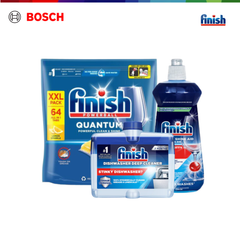 Combo Finish nâng cao 3: Viên Rửa Chén Bát Finish Powerball Quantum 64 viên + Nước làm bóng 500ml + Dung dịch vệ sinh máy