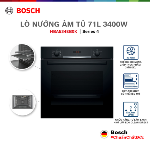 Lò nướng âm tủ 71L 3400W HBA534EB0K - Series 4 - màu đen