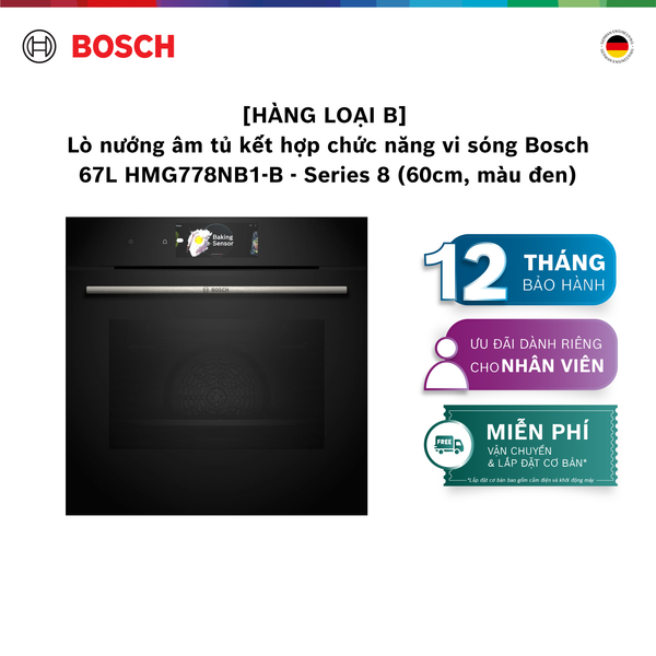 [HÀNG LOẠI B] [NHẬP MÃ HANGB5TR] Lò nướng âm tủ kết hợp chức năng vi sóng Bosch 67L HMG778NB1-B - Series 8 (60cm, màu đen)