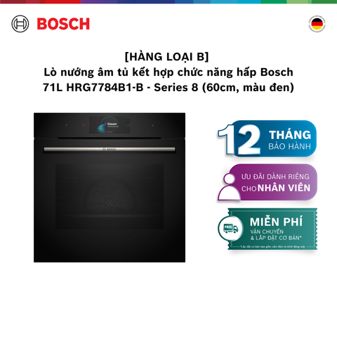 [HÀNG LOẠI B] [NHẬP MÃ HANGB5TR] Lò nướng âm tủ kết hợp chức năng hấp Bosch 71L HRG7784B1-B - Series 8 (60cm, màu đen)