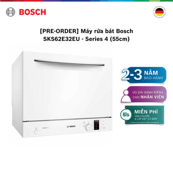 [PRE-ORDER] Máy rửa bát để bàn Bosch SKS62E32EU - Series 4 (55cm)
