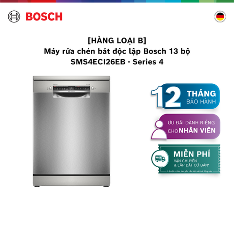 [HÀNG LOẠI B] [NHẬP MÃ HANGB5TR] Máy rửa chén bát độc lập Bosch 13 bộ SMS4ECI26EB - Series 4