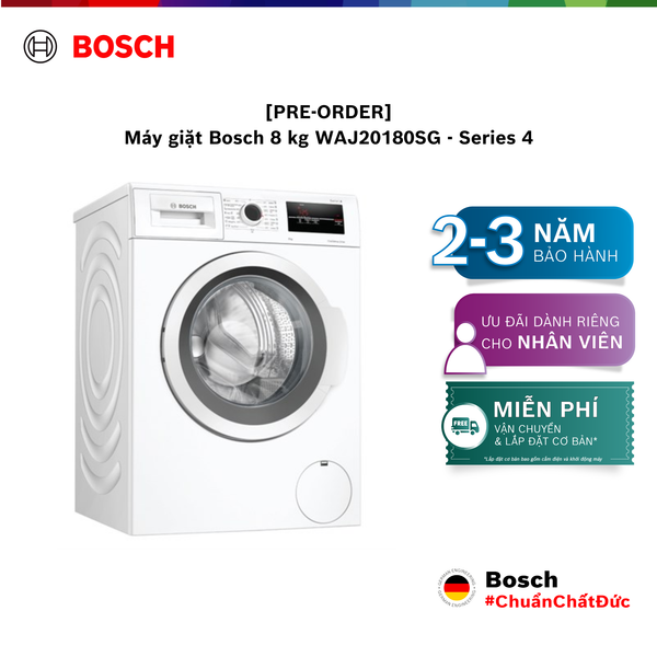 [PRE-ORDER] Máy giặt Bosch 8 kg WAJ20180SG - Series 4